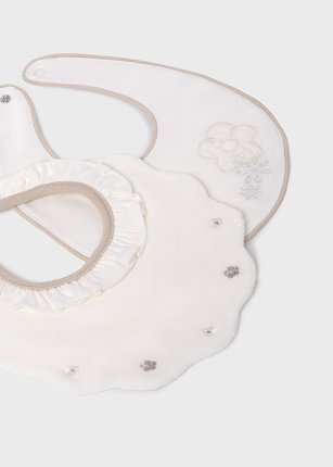 Set 2 bavaglini ricami impermeabili neonato