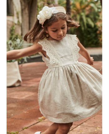 Vestito dettaglio ricamo lino  bambina