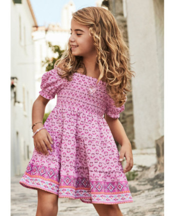 Vestito stampato nido d'ape bambina